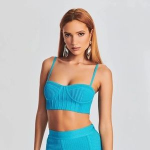 RETROFETE - GABI BANDAGE KNIT TOP - AQUA BLUE, Large, $195